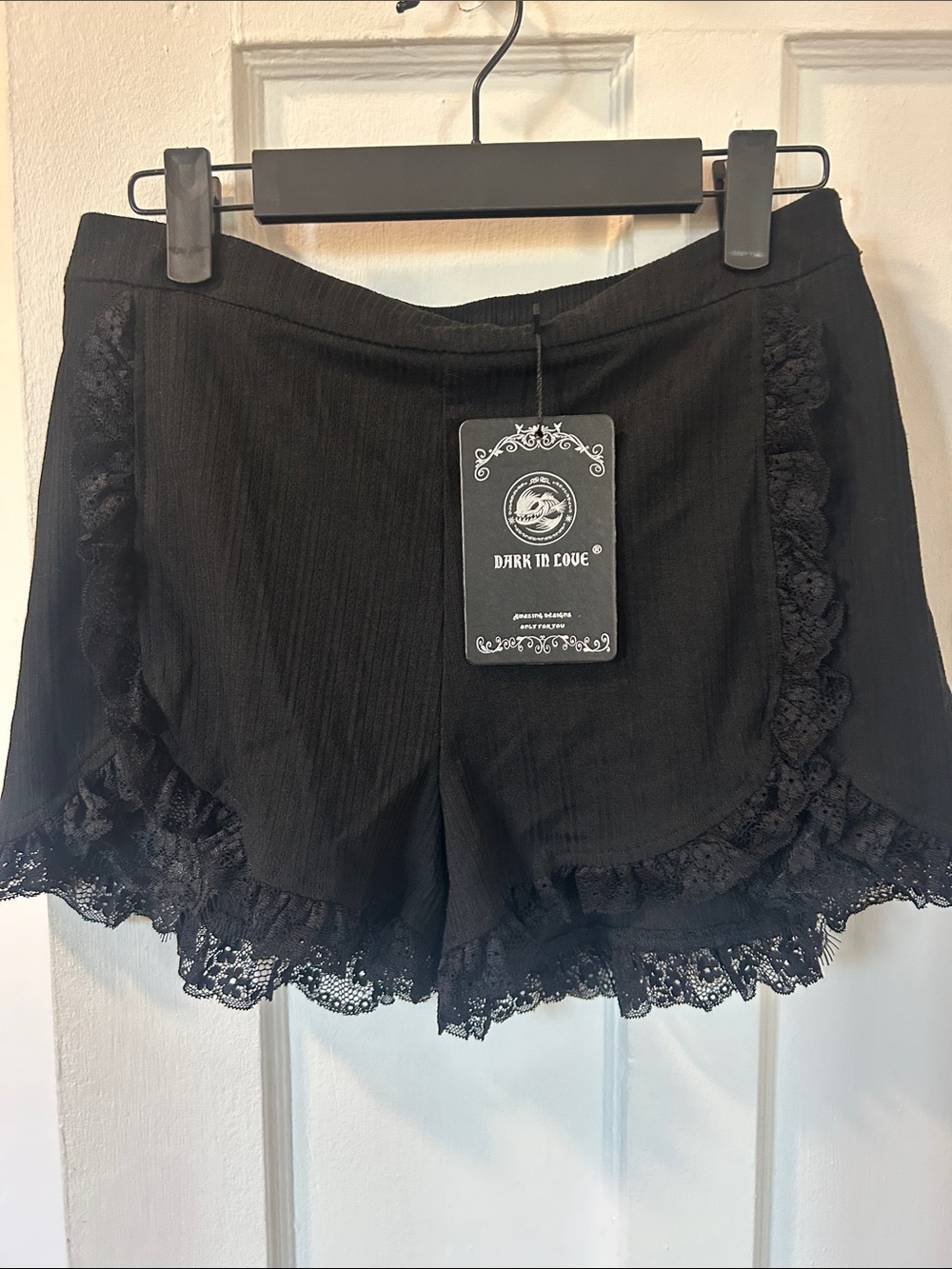 Black Lace Trim Women’s Shorts dark in love new with tag medium (small)